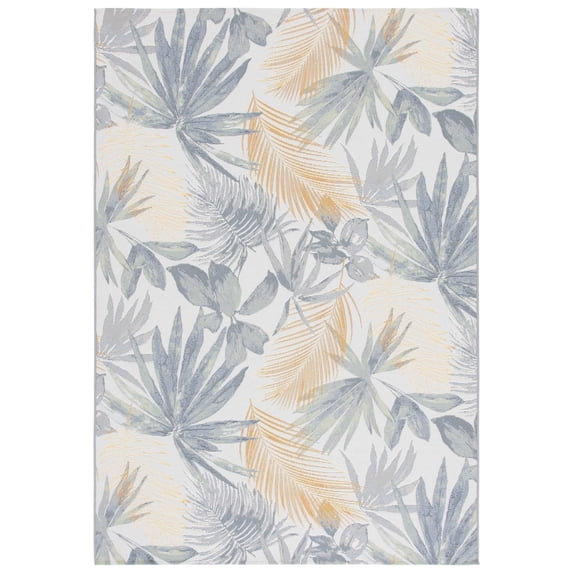 SAFAVIEH Barbados Bryanne Botanical Indoor/Outdoor Area Rug, Ivory/Grey Green, 6'7" x 6'7" Square