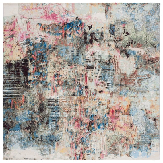 SAFAVIEH Barbados Bryon Abstract Indoor/Outdoor Area Rug, Green Ivory/Black Rust, 6'6" x 6'6" Square
