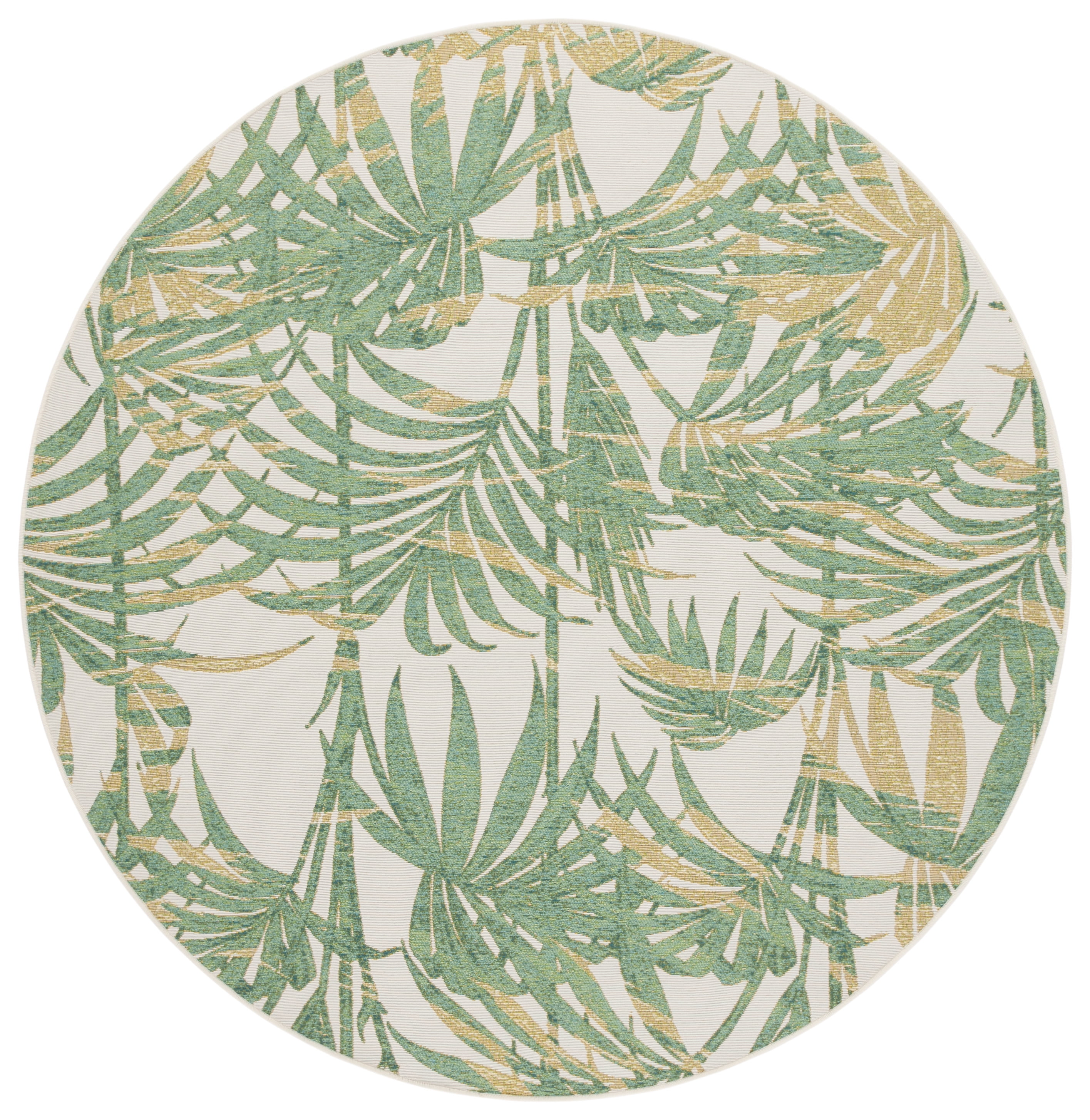 SAFAVIEH Barbados Cahir Botanical Indoor/Outdoor Area Rug, Ivory/Green, 6'7" x 6'7" Round