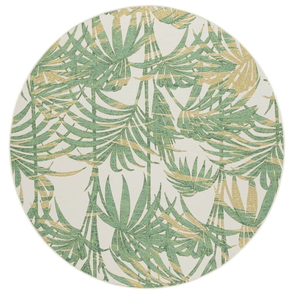 SAFAVIEH Barbados Cahir Botanical Indoor/Outdoor Area Rug, Ivory/Green, 6'7" x 6'7" Round