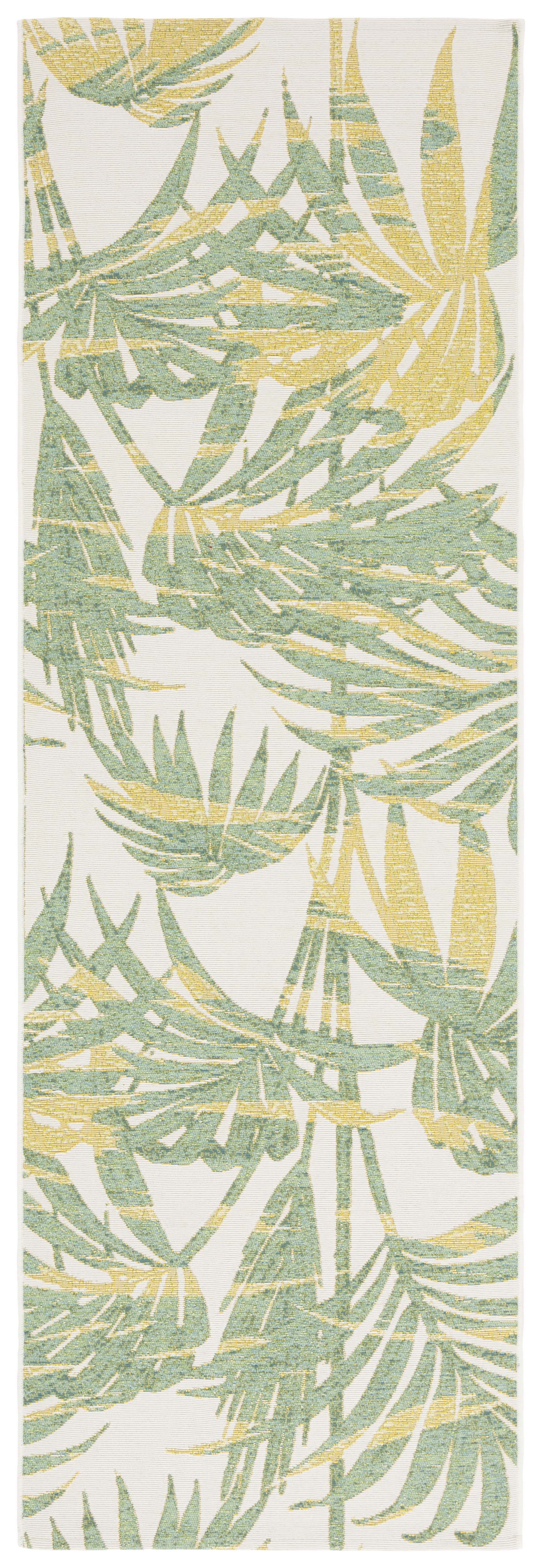 SAFAVIEH Barbados Cahir Botanical Indoor/Outdoor Runner Rug, Ivory/Green, 2'8" x 8'