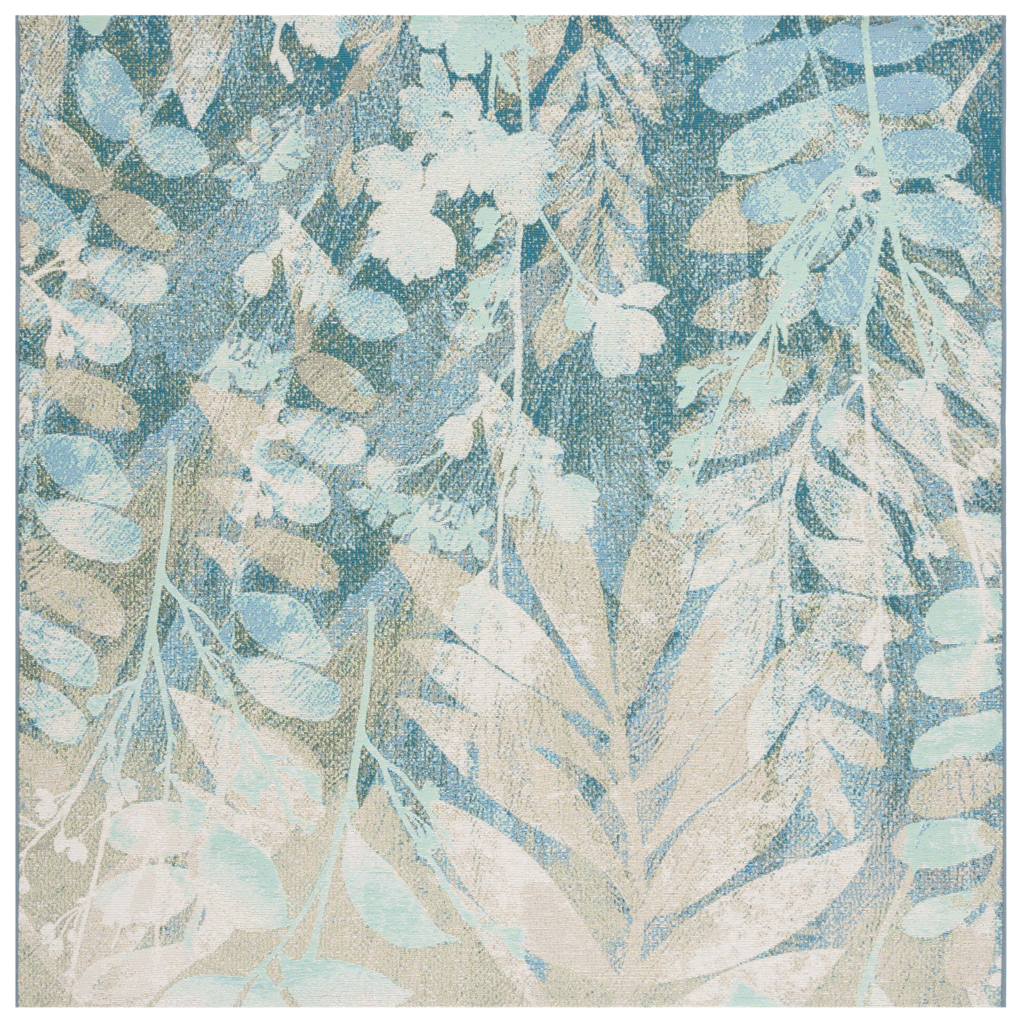 Barbados Blue Green Botanical Square Area Rug