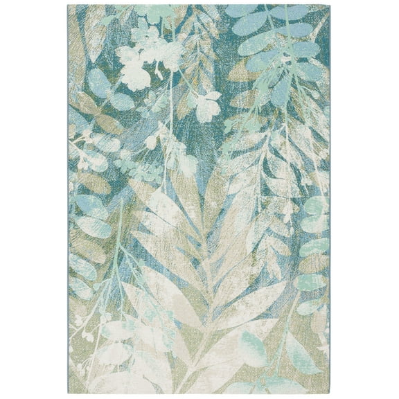 SAFAVIEH Barbados Carmen Botanical Indoor/Outdoor Area Rug, Blue Green/Ivory, 8' x 10'5"