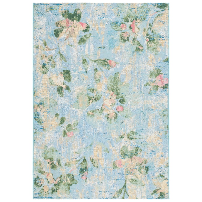 4' X 6' Green And Ivory Floral Indoor Outdoor Area Rug 4' X 6' Green And Ivory Floral Indoor Outdoor Area Rug