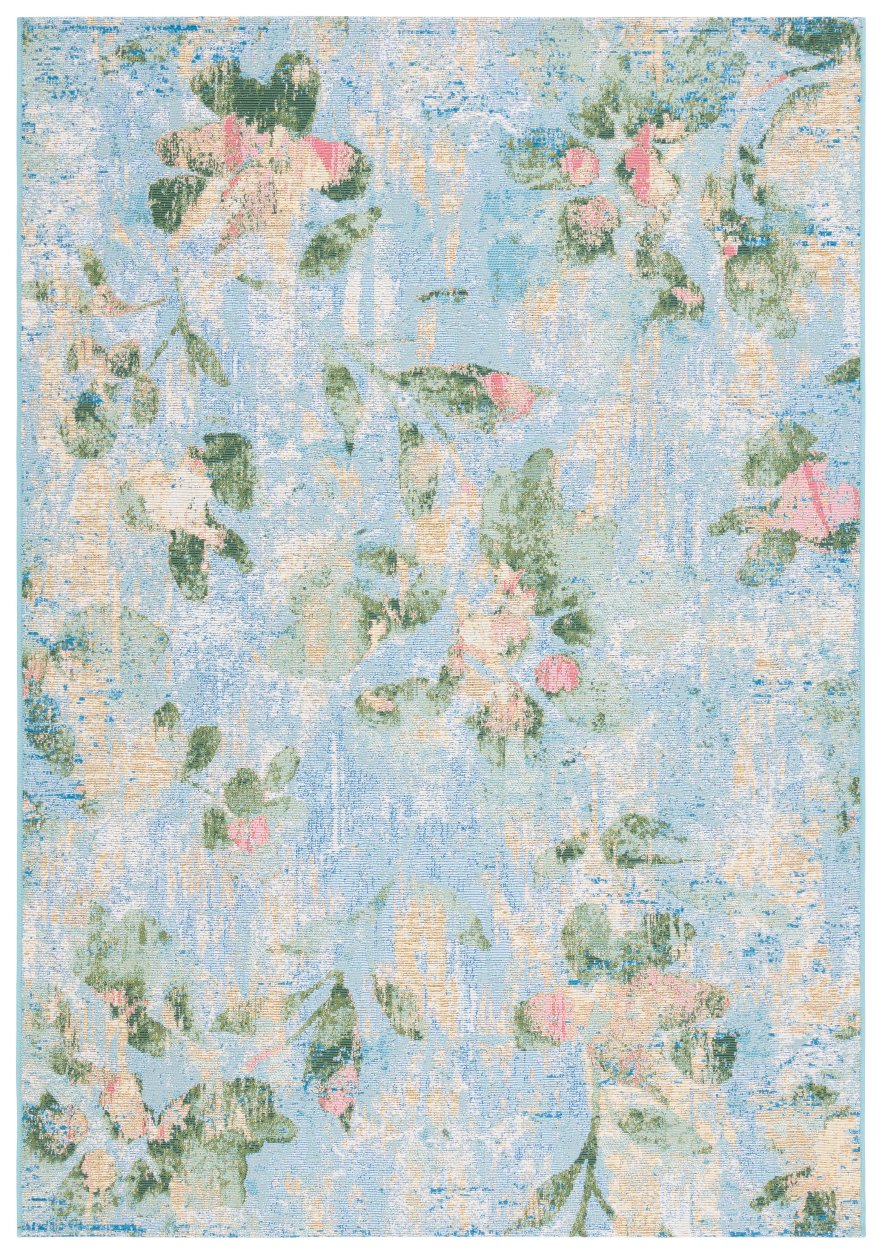 Light Blue Floral Synthetic Reversible Area Rug 4' x 6'