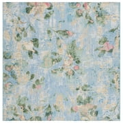SAFAVIEH Barbados Cedric Floral Indoor/Outdoor Area Rug, Light Blue/Green, 6'6" x 6'6" Square