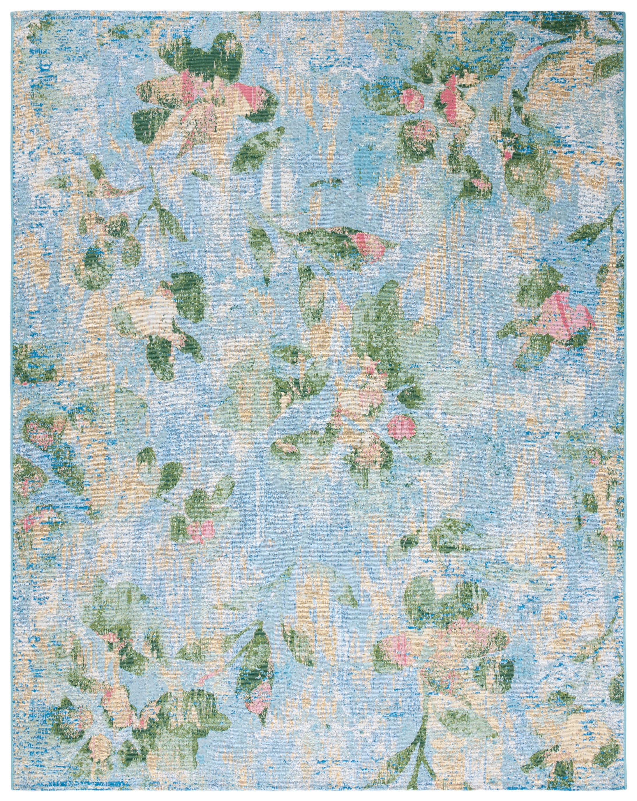 SAFAVIEH Barbados Cedric Floral Indoor/Outdoor Area Rug, Light Blue/Green, 9'10" x 12'5"