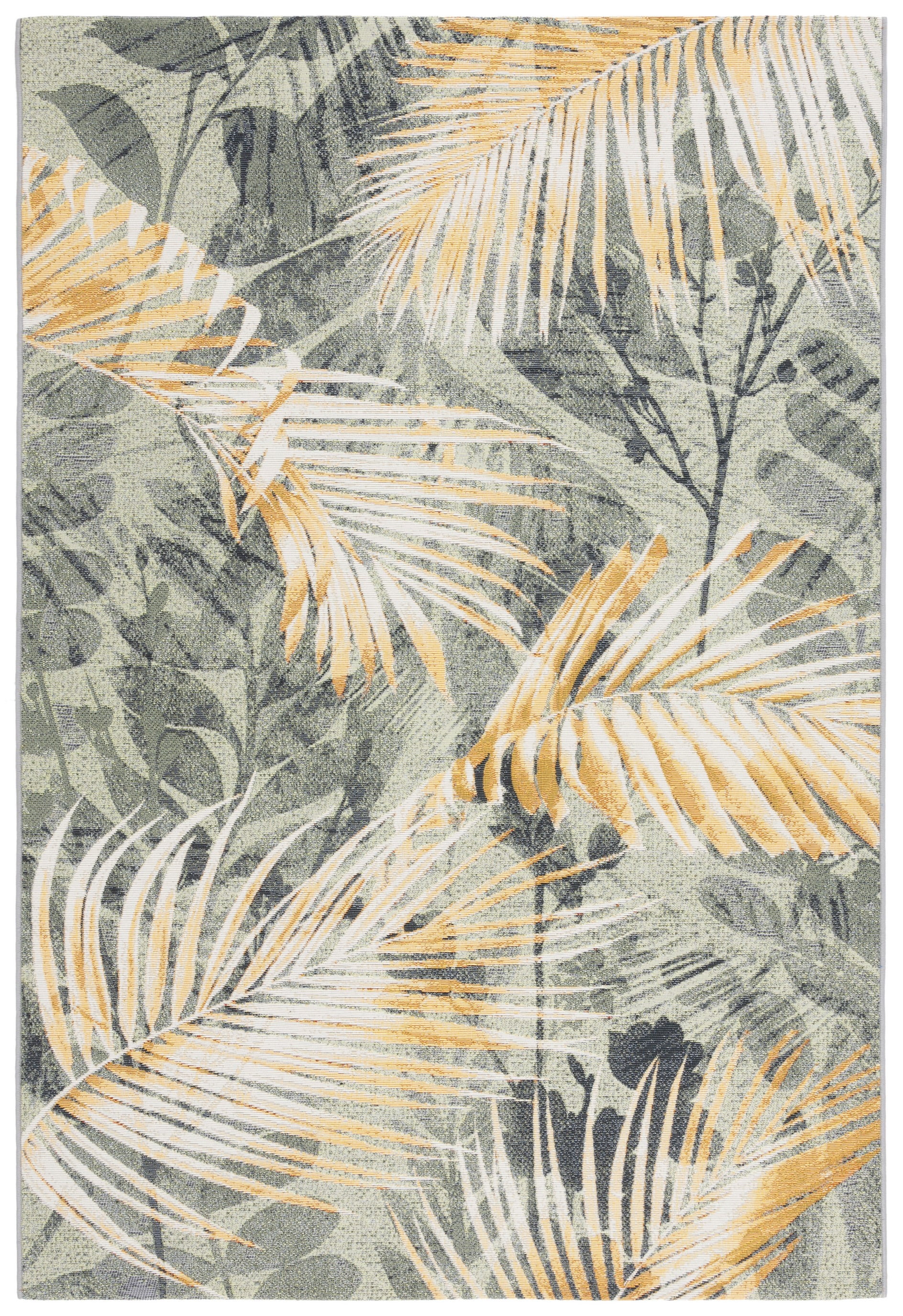 SAFAVIEH Barbados Cionadogh Botanical Indoor/Outdoor Area Rug, Green/Black Gold, 5'3" x 7'6"