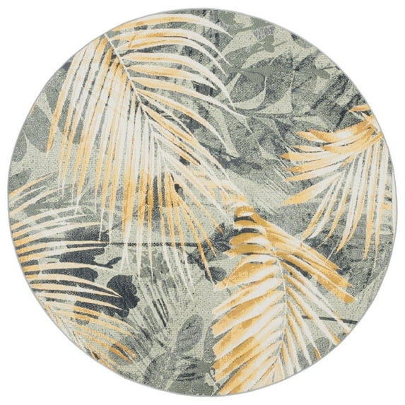 SAFAVIEH Barbados Cionadogh Botanical Indoor/Outdoor Area Rug, Green/Black Gold, 6'6" x 6'6" Round