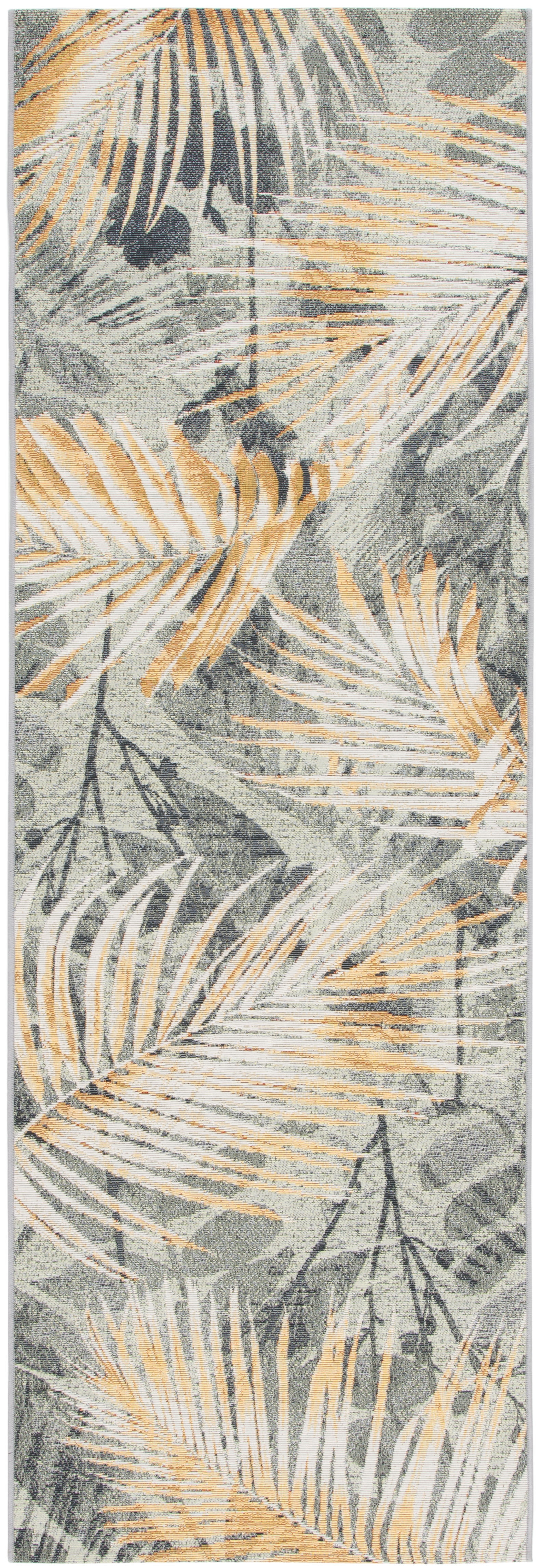 SAFAVIEH Barbados Cionadogh Botanical Indoor/Outdoor Runner Rug, Green/Black Gold, 2'8" x 8'