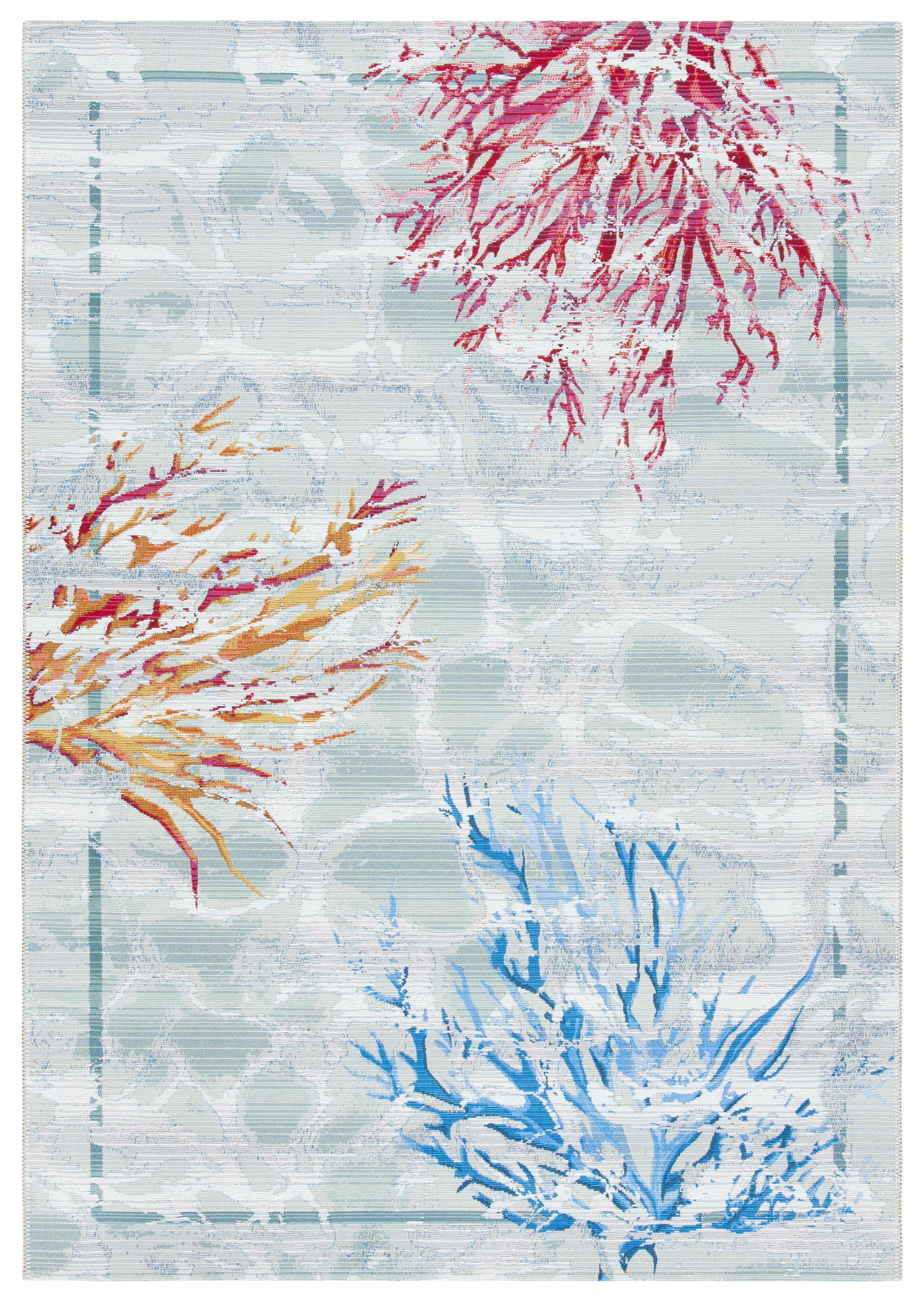 Barbados Teal and White Synthetic Outdoor Rug