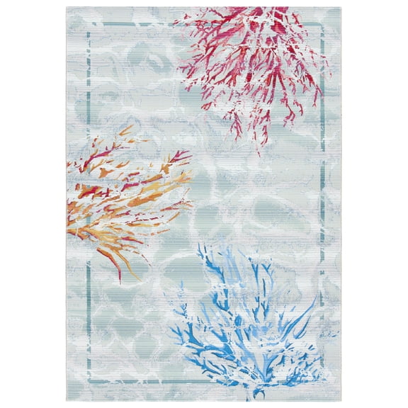 SAFAVIEH Barbados Coral Outdoor Area Rug, Teal/White, 6'6" x 9'4"