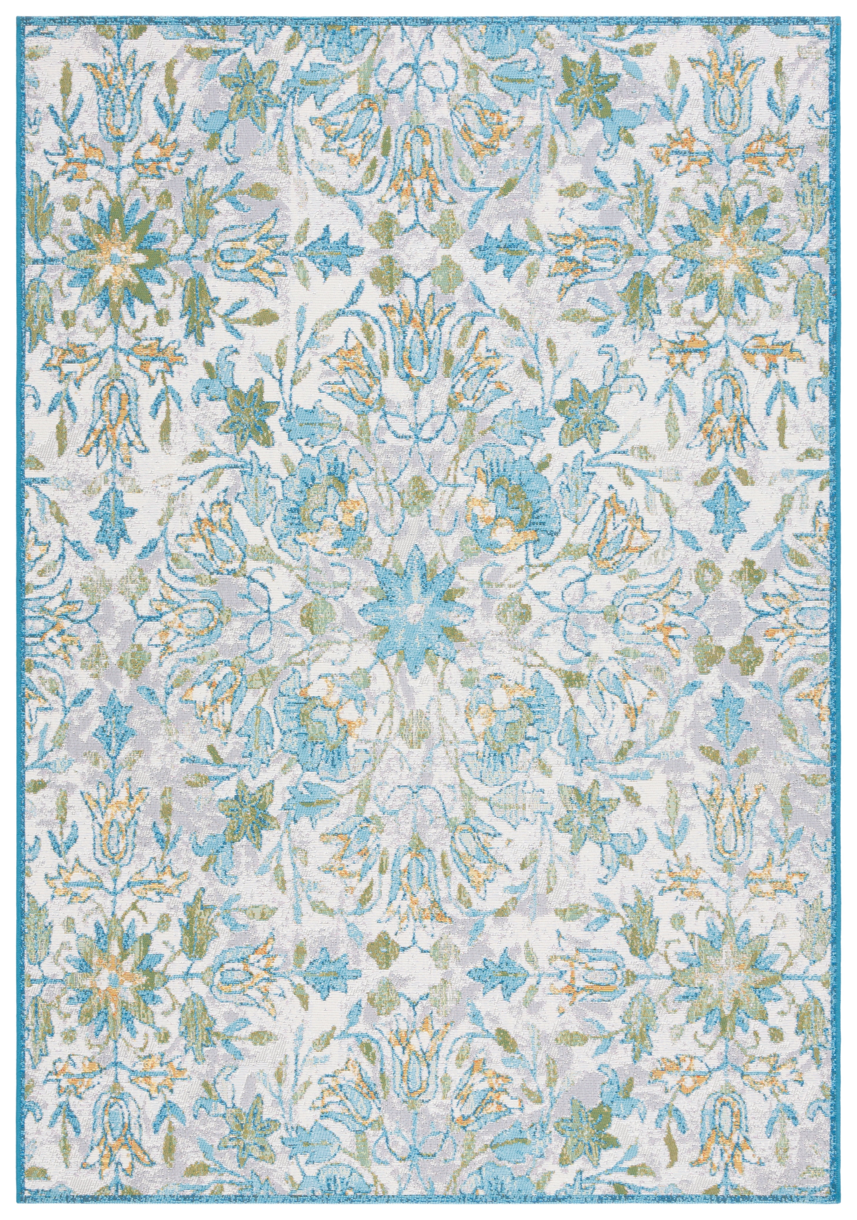 Ivory Floral Easy-Care Synthetic Rectangular Area Rug