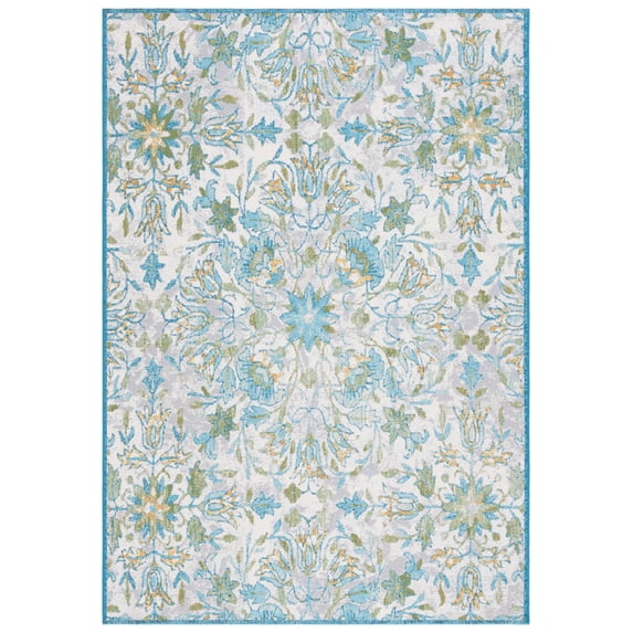 SAFAVIEH Barbados Corwin Floral Indoor/Outdoor Area Rug, Ivory/Light Blue, 5'3" x 7'6"