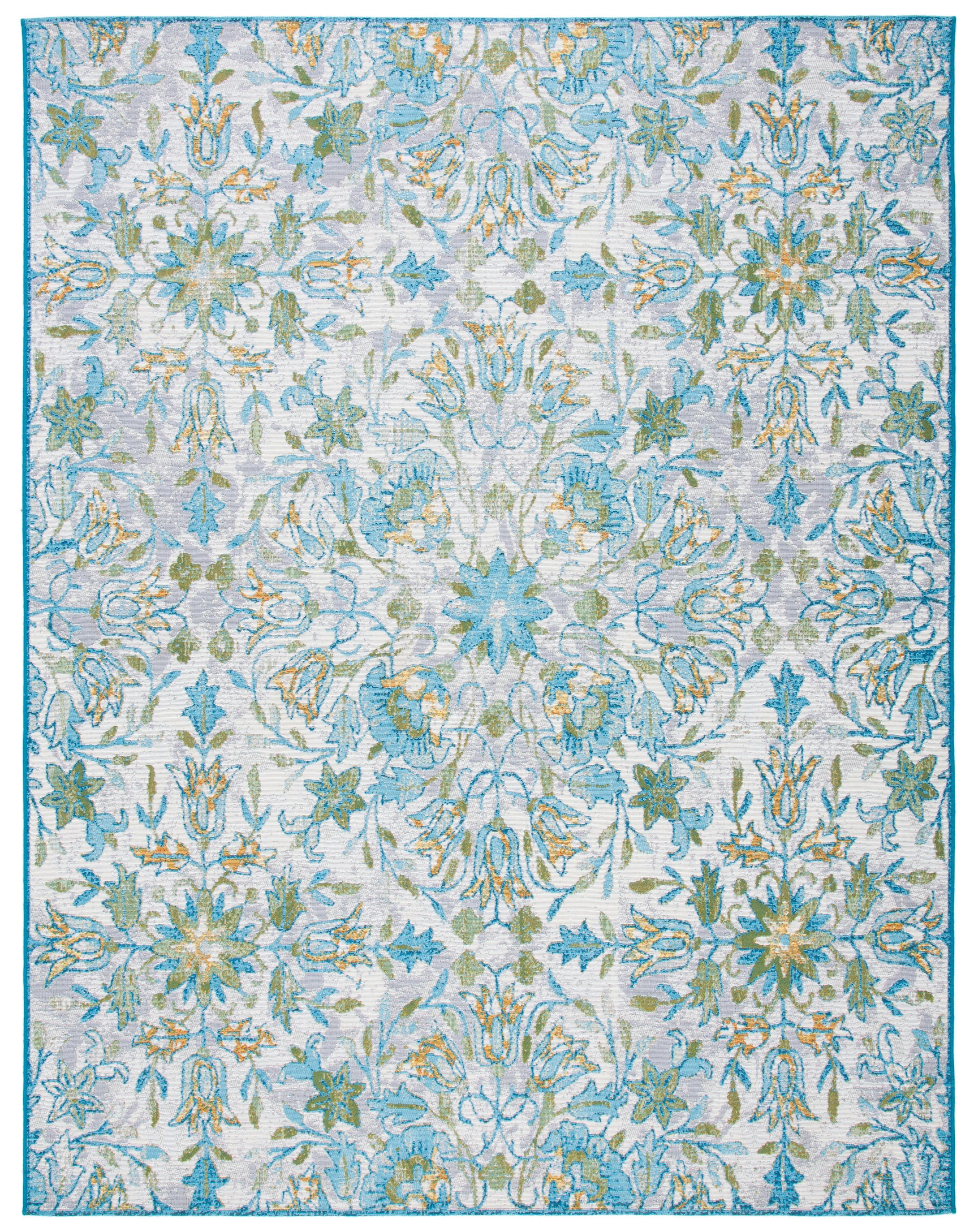 SAFAVIEH Barbados Corwin Floral Indoor/Outdoor Area Rug, Ivory/Light Blue, 8' x 10'5"