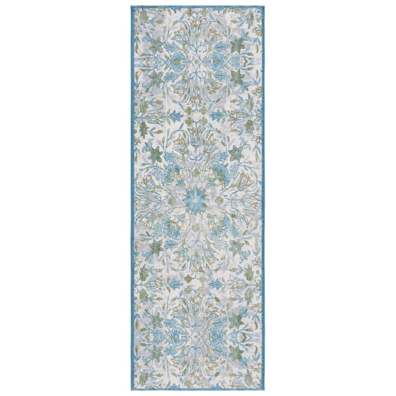 SAFAVIEH Barbados Corwin Floral Indoor/Outdoor Runner Rug, Ivory/Light Blue, 2'8" x 10'5"
