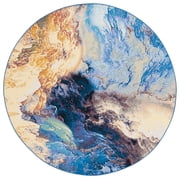 SAFAVIEH Barbados Creighton Abstract Indoor/Outdoor Area Rug, Blue/Rust Gold, 6'6" x 6'6" Round
