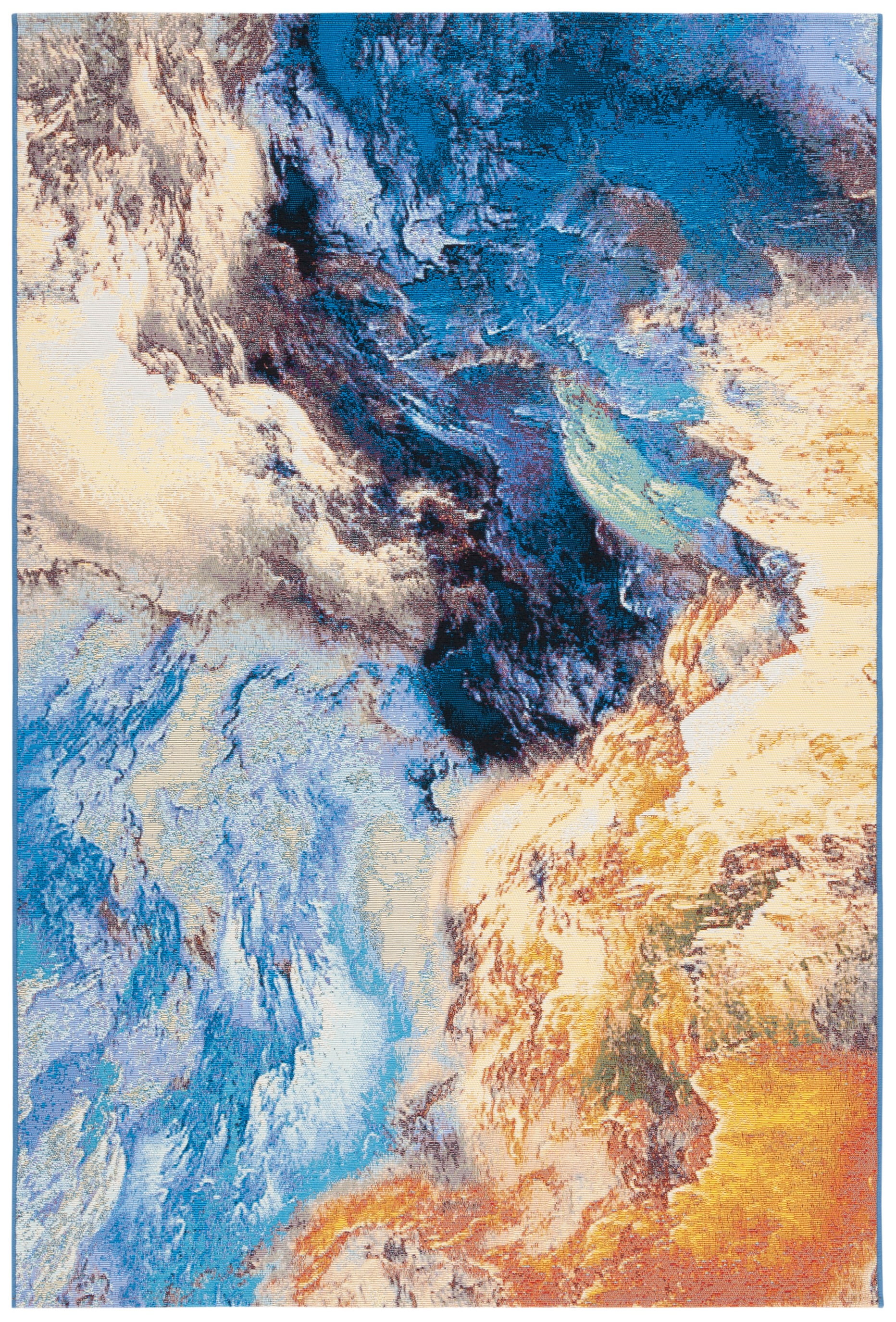 SAFAVIEH Barbados Creighton Abstract Indoor/Outdoor Area Rug, Blue/Rust Gold, 8' x 10'5"