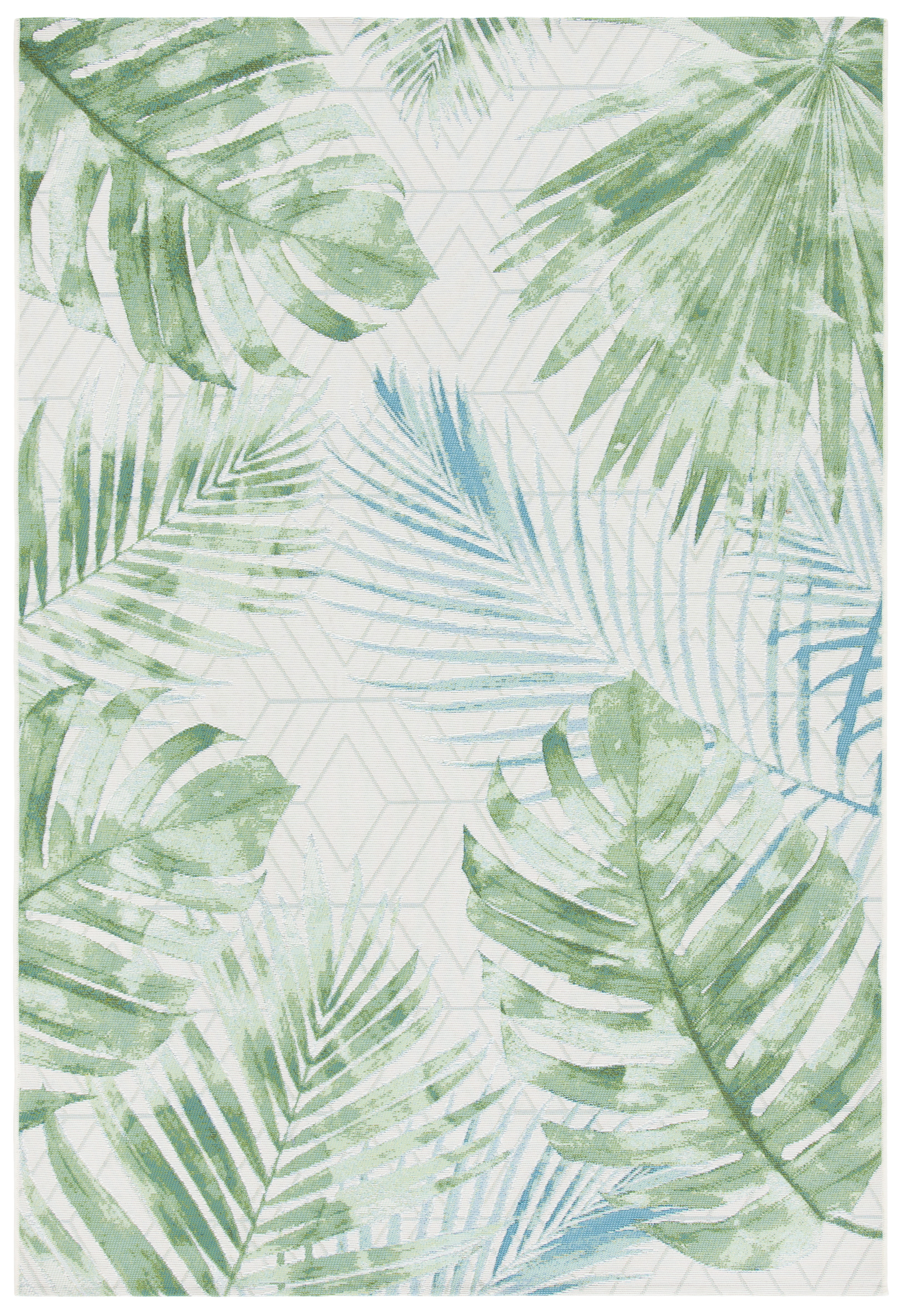 SAFAVIEH Barbados Distressed Palm Leaves Outdoor Area Rug, Green/Teal, 3'3" x 5'3"