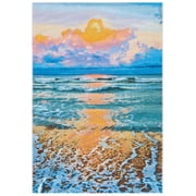 SAFAVIEH Barbados Dusk Waves Outdoor Area Rug, 5'3" x 7'6", Gold/Blue