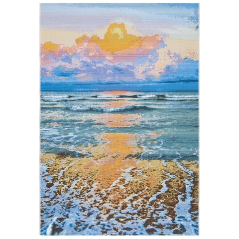 SAFAVIEH Barbados Dusk Waves Outdoor Area Rug, Gold/Blue, 4' x 6'