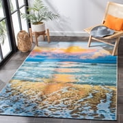 SAFAVIEH Barbados Dusk Waves Outdoor Area Rug, Gold/Blue, 4' x 6'
