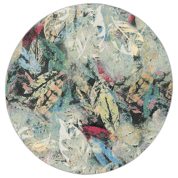 SAFAVIEH Barbados Eamon Botanical Indoor/Outdoor Area Rug, Black Green/Pink, 6'6" x 6'6" Round