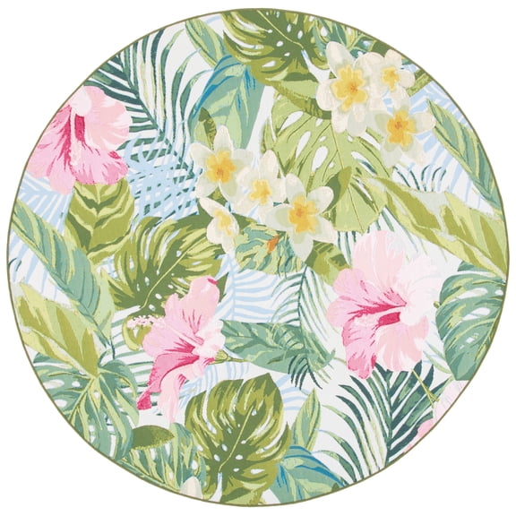 SAFAVIEH Barbados Floral Outdoor Area Rug, Green/Pink, 5'3" x 5'3" Round