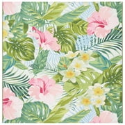 SAFAVIEH Barbados Floral Outdoor Area Rug, Green/Pink, 8' x 8' Square