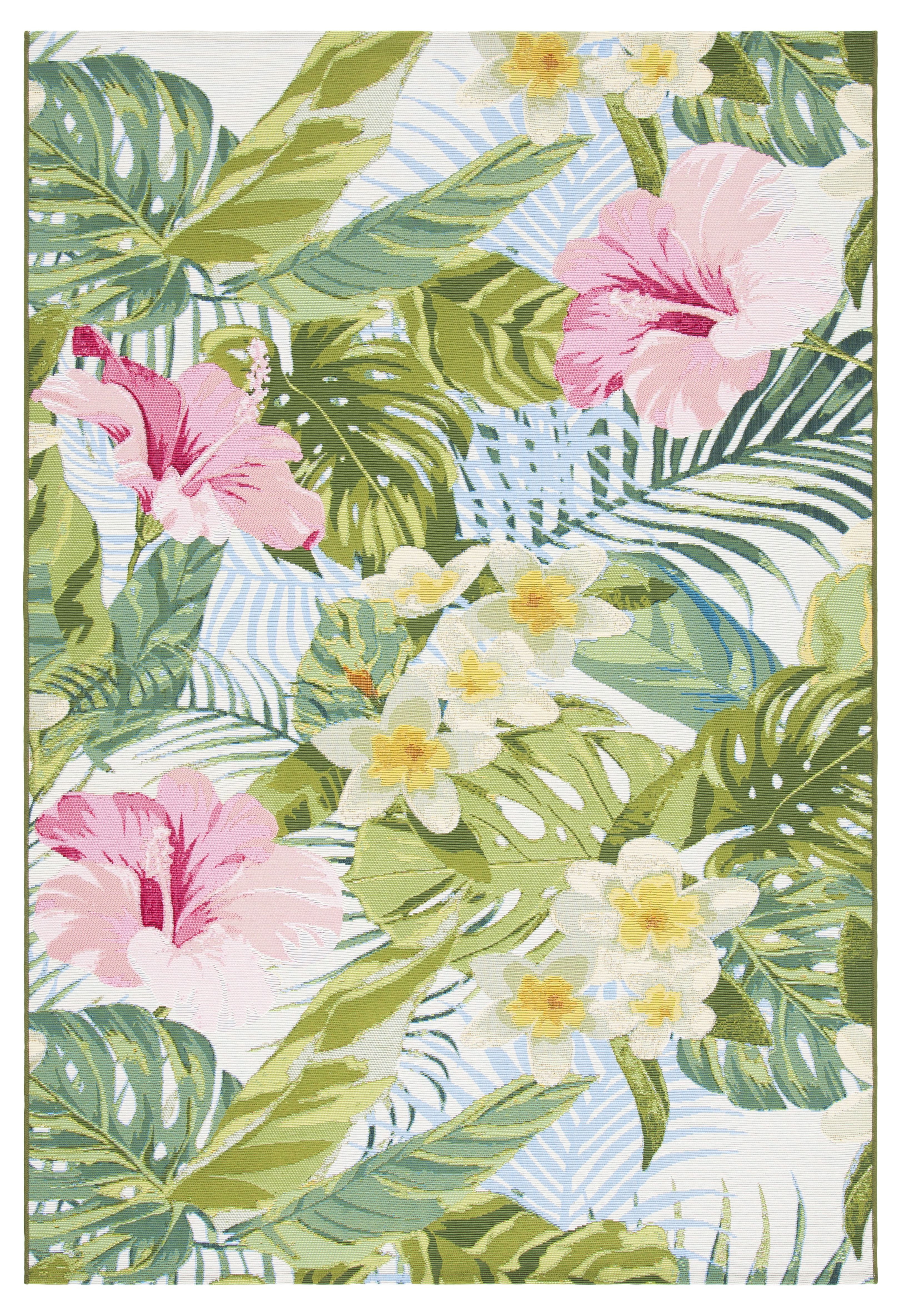 Tropical Barbados Green & Pink Synthetic Flat-Woven Area Rug