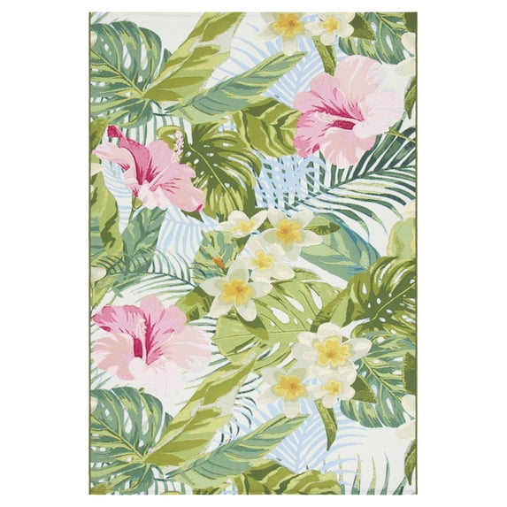 SAFAVIEH Barbados Floral Outdoor Area Rug, Green/Pink, 9'10" x 12'5"