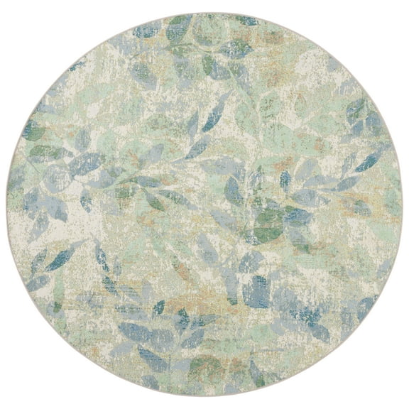 SAFAVIEH Barbados Gresham Botanical Indoor/Outdoor Area Rug, Blue/Ivory, 6'6" x 6'6" Round
