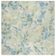 SAFAVIEH Barbados Gresham Botanical Indoor/Outdoor Area Rug, Blue/Ivory, 6'6" x 6'6" Square