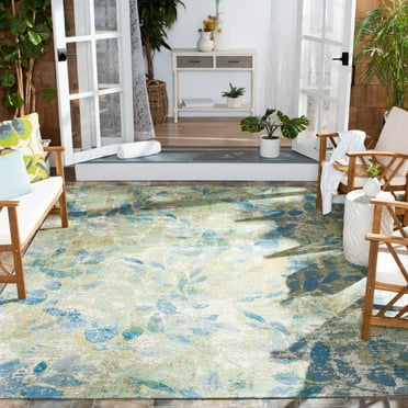 SAFAVIEH Barbados Gresham Botanical Indoor/Outdoor Area Rug, Blue/Ivory, 8' x 10'5"