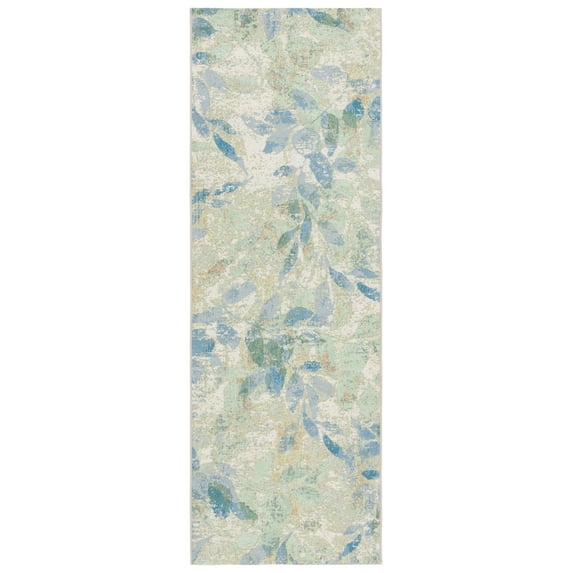 SAFAVIEH Barbados Gresham Botanical Indoor/Outdoor Runner Rug, Blue/Ivory, 2'8" x 8'