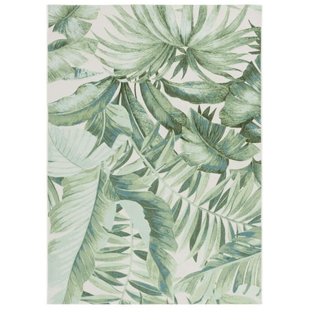 SAFAVIEH Barbados Igor Botanical Indoor/Outdoor Area Rug, Green/Teal, 4' x 6'