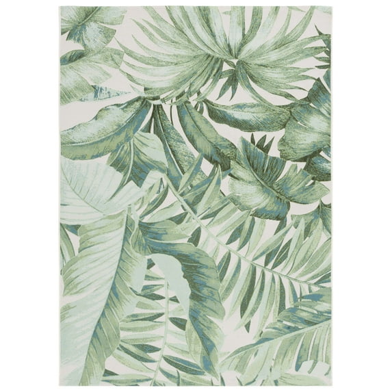 SAFAVIEH Barbados Igor Botanical Indoor/Outdoor Area Rug, Green/Teal, 4' x 6'