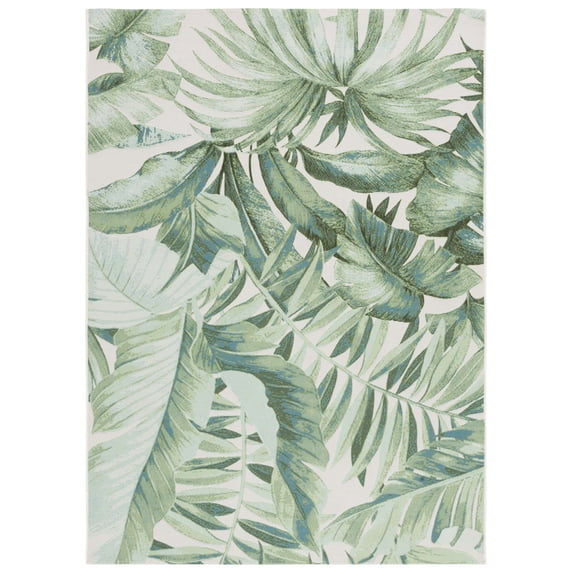 SAFAVIEH Barbados Igor Botanical Indoor/Outdoor Area Rug, Green/Teal, 5'3" x 7'6"