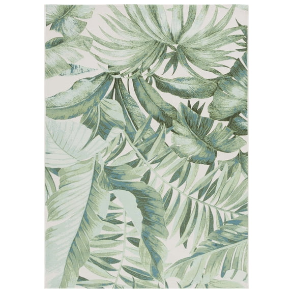 SAFAVIEH Barbados Igor Botanical Indoor/Outdoor Area Rug, Green/Teal, 5'3" x 7'6"