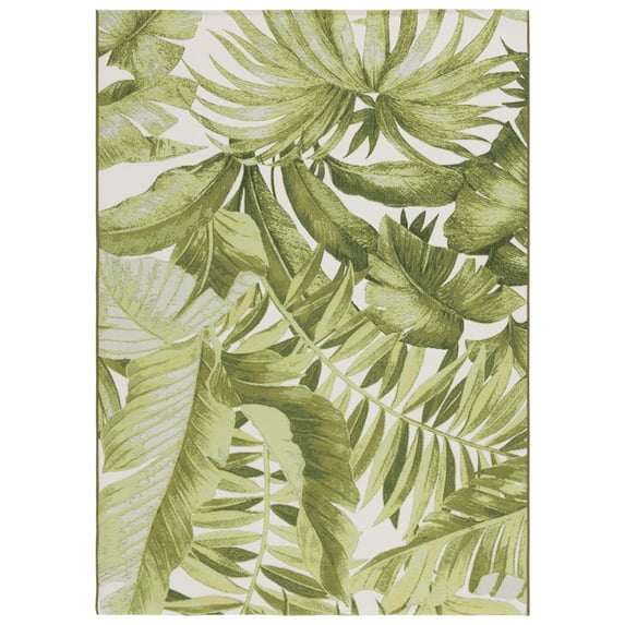 SAFAVIEH Barbados Igor Botanical Indoor/Outdoor Area Rug, Ivory/Green, 5'3" x 7'6"