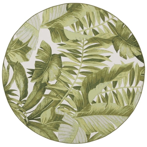 SAFAVIEH Barbados Igor Botanical Indoor/Outdoor Area Rug, Ivory/Green, 6'6" x 6'6" Round