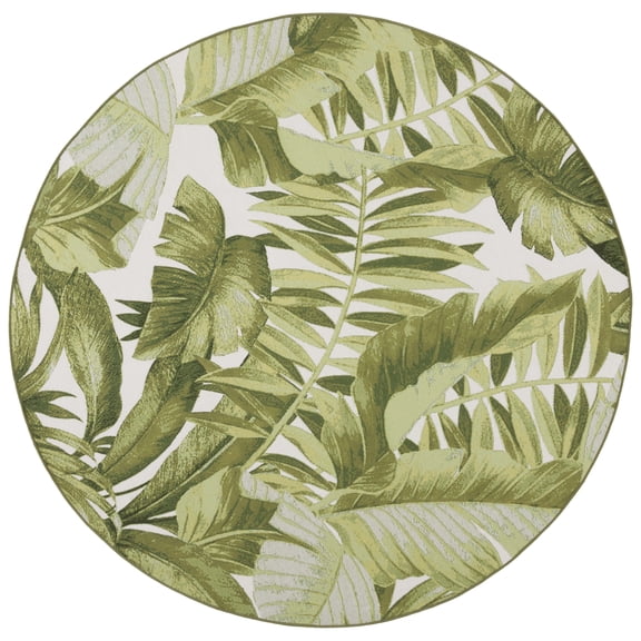 SAFAVIEH Barbados Igor Botanical Indoor/Outdoor Area Rug, Ivory/Green, 6'6" x 6'6" Round