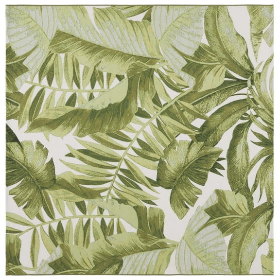 SAFAVIEH Barbados Igor Botanical Indoor/Outdoor Area Rug, Ivory/Green, 6'6" x 6'6" Square