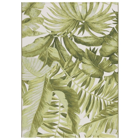 SAFAVIEH Barbados Igor Botanical Indoor/Outdoor Area Rug, Ivory/Green, 9'10" x 12'5"