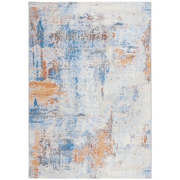 SAFAVIEH Barbados Kelsang Abstract Indoor/Outdoor Area Rug, Ivory/Blue Rust, 8' x 10'5"