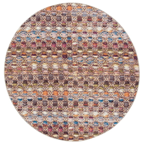 SAFAVIEH Barbados Kentigern Geometric Indoor/Outdoor Area Rug, Purple/Green Rust, 6'6" x 6'6" Round