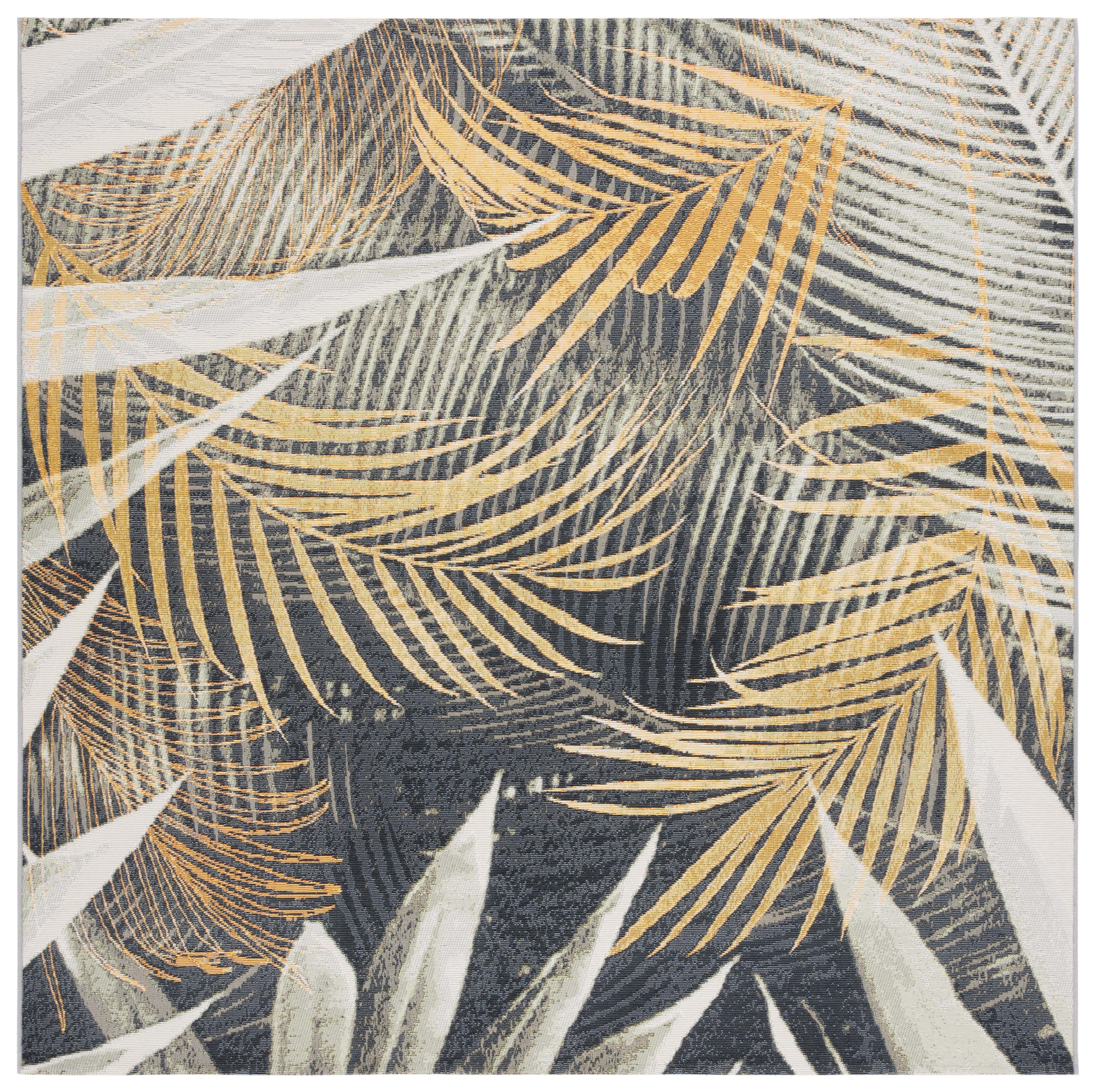 SAFAVIEH Barbados Klara Botanical Indoor/Outdoor Area Rug, Black Green/Gold, 6'6" x 6'6" Square