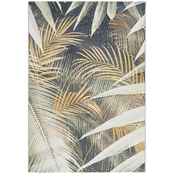 SAFAVIEH Barbados Klara Botanical Indoor/Outdoor Area Rug, Black Green/Gold, 8' x 10'5"