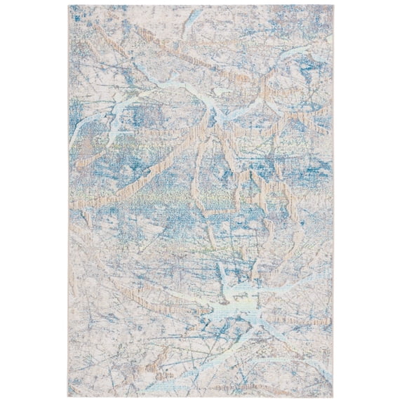SAFAVIEH Barbados Micah Abstract Indoor/Outdoor Area Rug, Ivory Blue/Green, 8' x 10'5"
