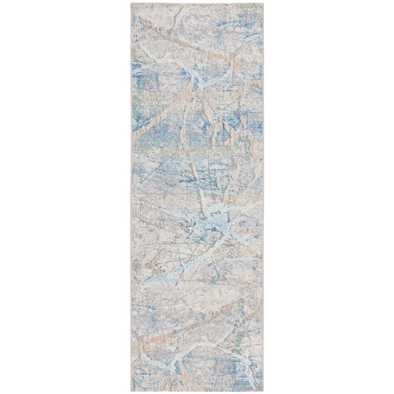 SAFAVIEH Barbados Micah Abstract Indoor/Outdoor Runner Rug, Ivory Blue/Green, 2'8" x 8'